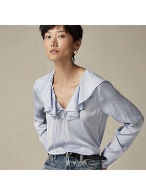J Crew Goldie Satin Blouse Medium Blue